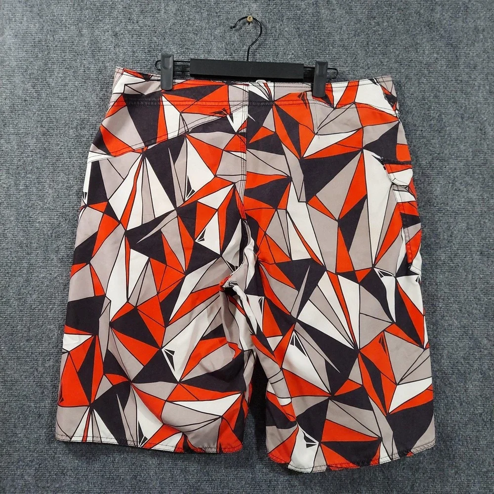 Vintage Volcom Board Shorts Mens 34 Orange‎ Geometric Print Surf Swim
